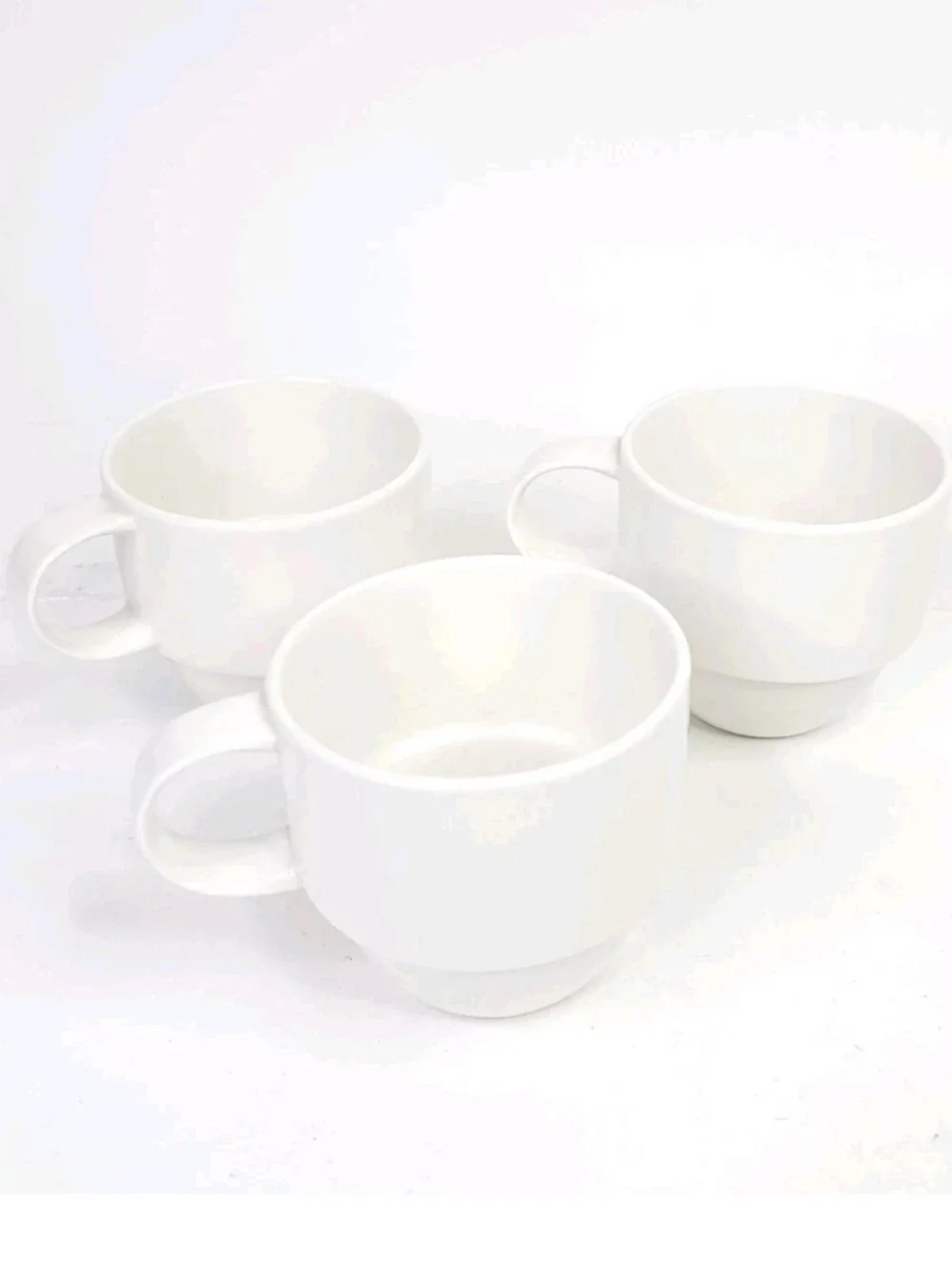 Crate & Barrel Cups Staxx Mugs Vintage 3 Piece Set Stackable White Porcelain